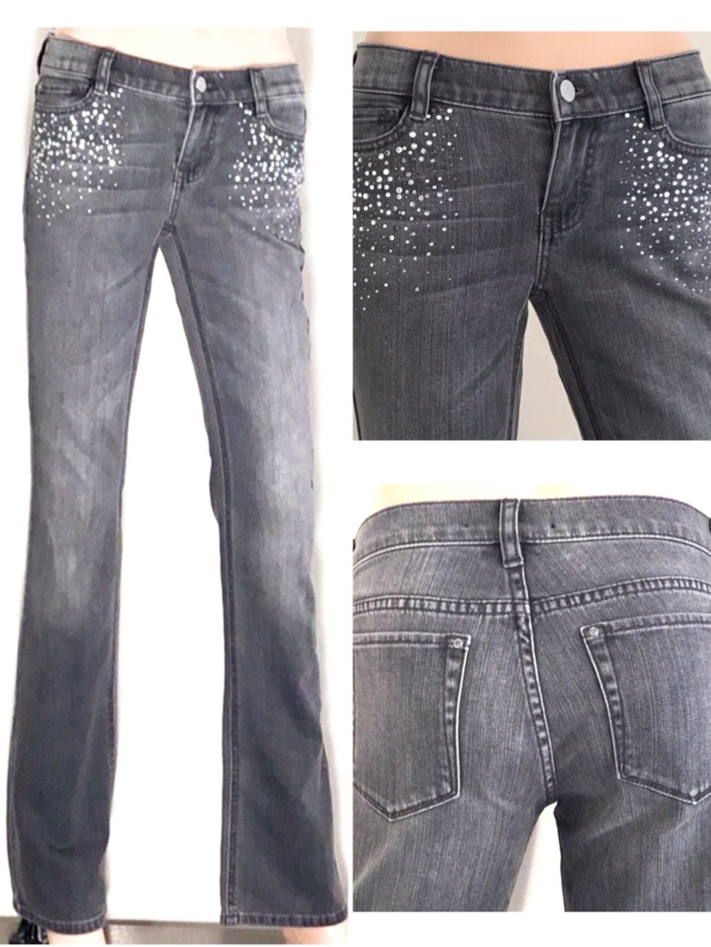 WHBM CHARCOAL CRYSTAL EMBELLISHED JEANS
